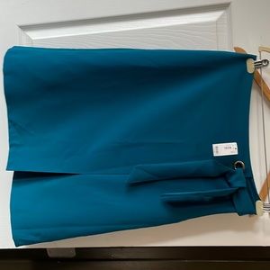 Teal green faux tie waist crepe skirt